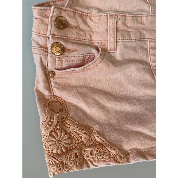 Justice Overalls Shorts Denim Lightly Distressed Peach Color buckles Girls 8 - Picture 11 of 13